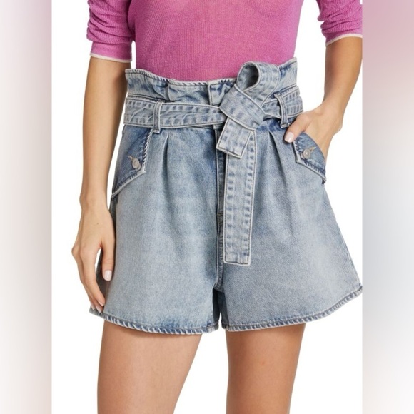 Veronica Beard Pants - VERONICA BEARD Nori Denim Paperbag Shorts Extra High Rise with Belt size 25